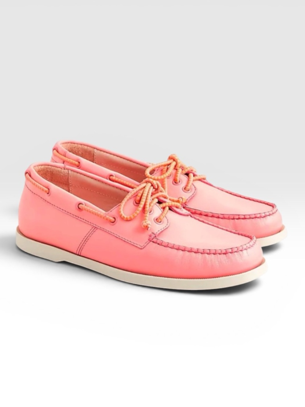 J. Crew Leather Salmon Pink Leather Boat Shoes | 10